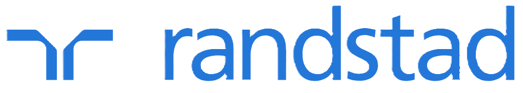 Randstad Logo - the word Randstad in blue writing with two blue lower case "R"s back to back